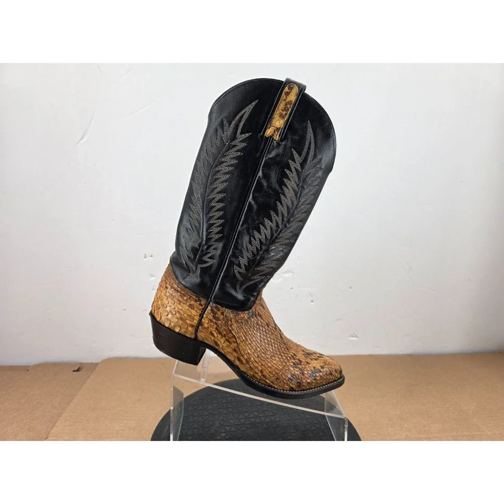 J Chisholm Men's Western Cowboy Boots Brown Python and Leather Size 8.5D USA
